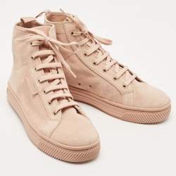 Pre Owned Gianvito Rossi Pink Suede High Top Sneakers Size 36.5