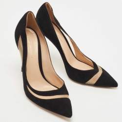 Pre Owned Gianvito Rossi Black Suede and Mesh Pointed Toe Pumps Size 39.5