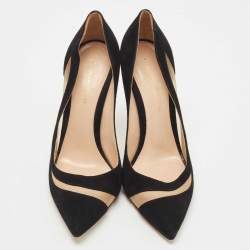 Pre Owned Gianvito Rossi Black Suede and Mesh Pointed Toe Pumps Size 39.5