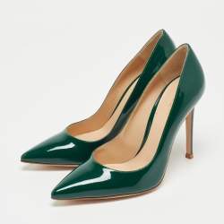 Pre Owned Gianvito Rossi Dark Green Patent Leather Pointed Toe Pumps Size 38