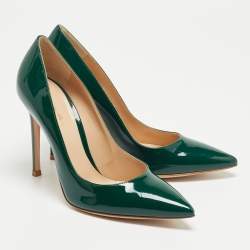 Pre Owned Gianvito Rossi Dark Green Patent Leather Pointed Toe Pumps Size 38