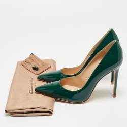 Pre Owned Gianvito Rossi Dark Green Patent Leather Pointed Toe Pumps Size 38