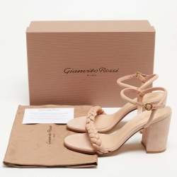 Pre Owned Gianvito Rossi Light Pink Leather Block Heel Ankle Strap Sandals Size 38