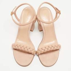 Pre Owned Gianvito Rossi Light Pink Leather Block Heel Ankle Strap Sandals Size 38