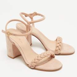 Pre Owned Gianvito Rossi Light Pink Leather Block Heel Ankle Strap Sandals Size 38