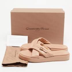 Gianvito Rossi Beige Leather Alima  Flat Slides Size 37.5