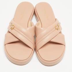 Gianvito Rossi Beige Leather Alima  Flat Slides Size 37.5