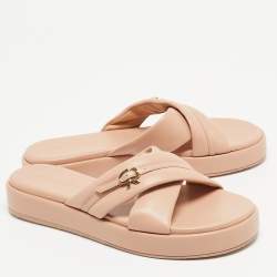 Gianvito Rossi Beige Leather Alima  Flat Slides Size 37.5