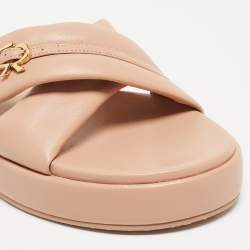 Gianvito Rossi Beige Leather Alima  Flat Slides Size 37.5