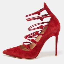 Pre Owned Gianvito Rossi Red Suede Marquis Strappy Pumps Size 39.5