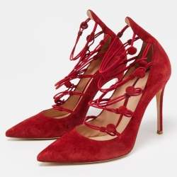 Pre Owned Gianvito Rossi Red Suede Marquis Strappy Pumps Size 39.5