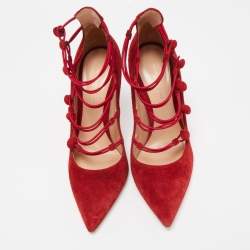 Pre Owned Gianvito Rossi Red Suede Marquis Strappy Pumps Size 39.5