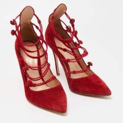 Pre Owned Gianvito Rossi Red Suede Marquis Strappy Pumps Size 39.5