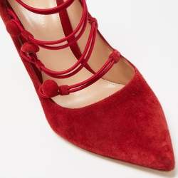 Pre Owned Gianvito Rossi Red Suede Marquis Strappy Pumps Size 39.5