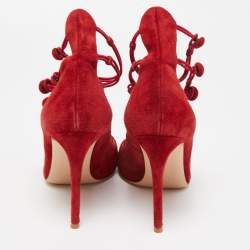 Pre Owned Gianvito Rossi Red Suede Marquis Strappy Pumps Size 39.5