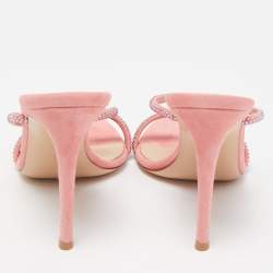 Pre Owned Gianvito Rossi Pink Crystal Embellished Suede Cannes Sandals Size 37.5