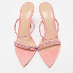 Pre Owned Gianvito Rossi Pink Crystal Embellished Suede Cannes Sandals Size 37.5