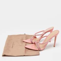 Pre Owned Gianvito Rossi Pink Crystal Embellished Suede Cannes Sandals Size 37.5