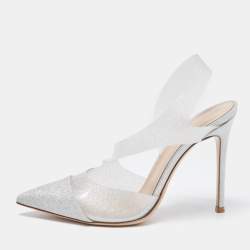 Pre Owned Gianvito Rossi Silver Glitter and PVC Pumps Size 38