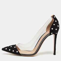Pre Owned Gianvito Rossi Black Studded Suede and PVC Plexi Pumps Size 38.5