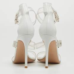 Pre Owned Gianvito Rossi White Leather and PVC Ankle Strap Sandals Size 39