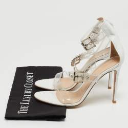 Pre Owned Gianvito Rossi White Leather and PVC Ankle Strap Sandals Size 39