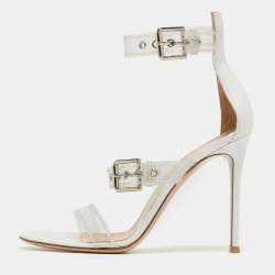 Pre Owned Gianvito Rossi White Leather and PVC Ankle Strap Sandals Size 39
