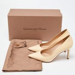 Pre Owned Gianvito Rossi Beige Patent Leather Gianvito 85 Pointed Toe Pumps Size 35
