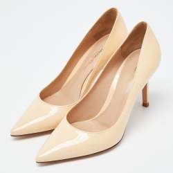 Pre Owned Gianvito Rossi Beige Patent Leather Gianvito 85 Pointed Toe Pumps Size 35