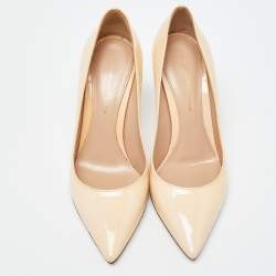 Pre Owned Gianvito Rossi Beige Patent Leather Gianvito 85 Pointed Toe Pumps Size 35
