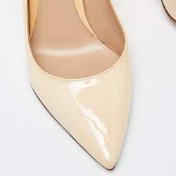 Pre Owned Gianvito Rossi Beige Patent Leather Gianvito 85 Pointed Toe Pumps Size 35