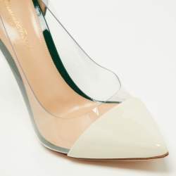 Pre Owned Gianvito Rossi Green/White Patent Leather and PVC Plexi Pumps Size 38