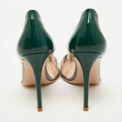 Pre Owned Gianvito Rossi Green/White Patent Leather and PVC Plexi Pumps Size 38