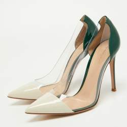 Pre Owned Gianvito Rossi Green/White Patent Leather and PVC Plexi Pumps Size 38