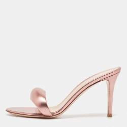 Pre Owned Gianvito Rossi Metallic Pink Leather Bijoux Slides Size 39