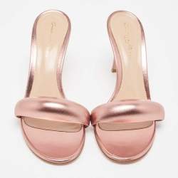 Pre Owned Gianvito Rossi Metallic Pink Leather Bijoux Slides Size 39