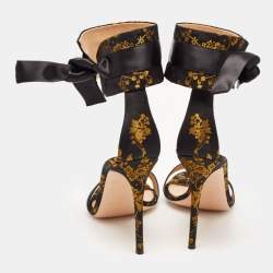 Pre Owned Gianvito Rossi Black/Yellow Jacquard Fabric Ankle Strap Open Toe Sandals Size 42