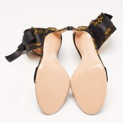 Pre Owned Gianvito Rossi Black/Yellow Jacquard Fabric Ankle Strap Open Toe Sandals Size 42