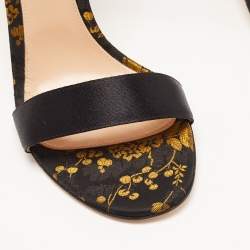 Pre Owned Gianvito Rossi Black/Yellow Jacquard Fabric Ankle Strap Open Toe Sandals Size 42