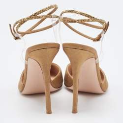 Pre Owned Gianvito Rossi Gold Glitter Nubuck Leather Embellshed Ankle Strap Sandals Size 42