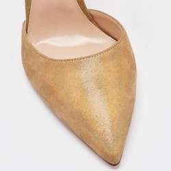 Pre Owned Gianvito Rossi Gold Glitter Nubuck Leather Embellshed Ankle Strap Sandals Size 42