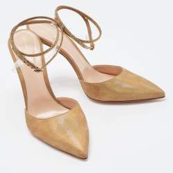 Pre Owned Gianvito Rossi Gold Glitter Nubuck Leather Embellshed Ankle Strap Sandals Size 42