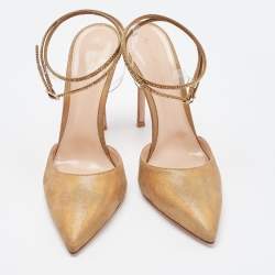 Pre Owned Gianvito Rossi Gold Glitter Nubuck Leather Embellshed Ankle Strap Sandals Size 42