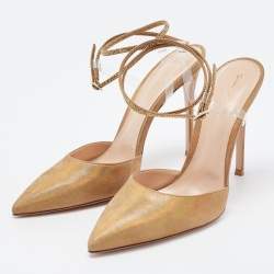 Pre Owned Gianvito Rossi Gold Glitter Nubuck Leather Embellshed Ankle Strap Sandals Size 42