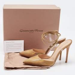 Pre Owned Gianvito Rossi Gold Glitter Nubuck Leather Embellshed Ankle Strap Sandals Size 42