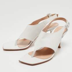 Pre Owned Gianvito Rossi White Leather Thong Slide Ankle Strap Sandals Size 38