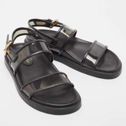 Pre Owned Gianvito Rossi Black Leather and PVC  Slingback Sandals Size 37