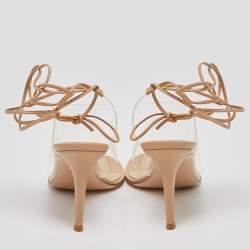 Pre Owned Gianvito Rossi Beige Leather and PVC Ankle Wrap Sandals Size 36