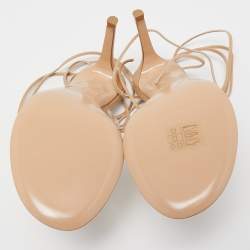 Pre Owned Gianvito Rossi Beige Leather and PVC Ankle Wrap Sandals Size 36