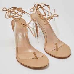 Pre Owned Gianvito Rossi Beige Leather and PVC Ankle Wrap Sandals Size 36